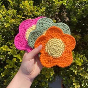 Handmade Crochet Daisy Flower Coasters